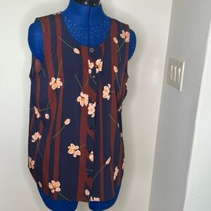 CAbi Blue and Red Tank Top Floral Pattern